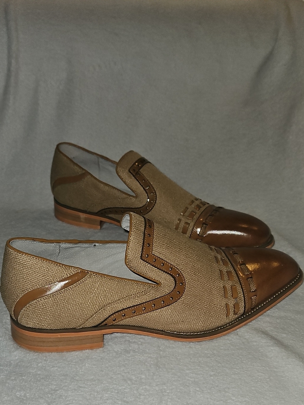 Mens Giovanni Parker Tan Leather Accents and Linen Slip-On Dress Shoes 11